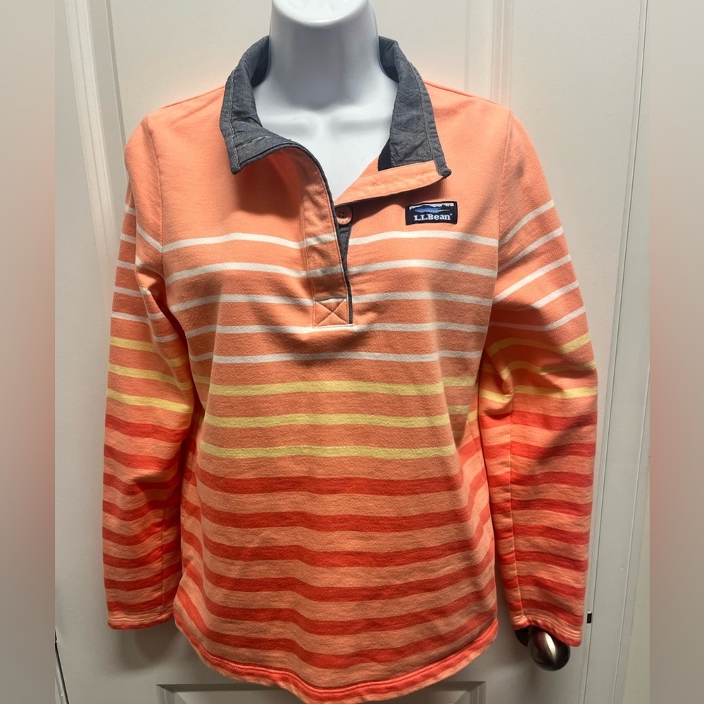 L.L Bean Cotton Rugby Striped Pullover Sweatshirt 501241 Women's Blue/Pink Small - Picture 3 of 12